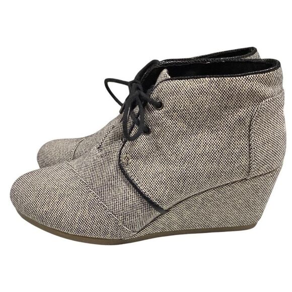 Toms Ankle Boots Womens 8.5 Black Ivory Gold Desert Sparkle Lace Up Wedge Shoes - Picture 5 of 8